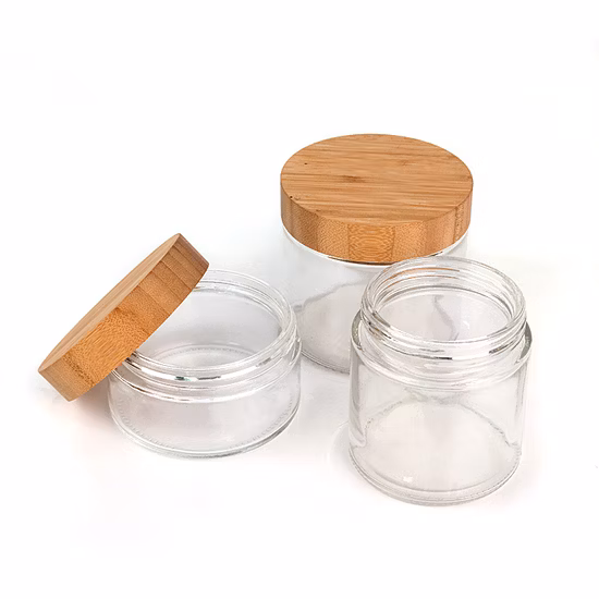 Pot en verre de stockage clair écologique de 220 ml 300 ml 420 ml 660 ml 730 ml avec couvercle en bambou